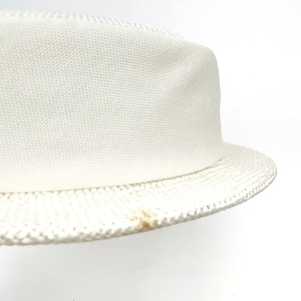 Vintage 1950s Cream Straw Sailor Hat Antique Ivory Boater Skimmer W Bow Detail - Picture 11 of 12